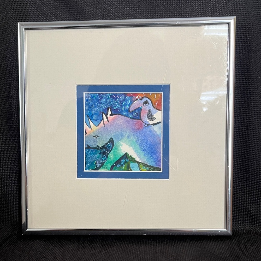 Framed Mixed Media Painting titled “Yucutan Toucan & Rhino” by Bette Wentworth